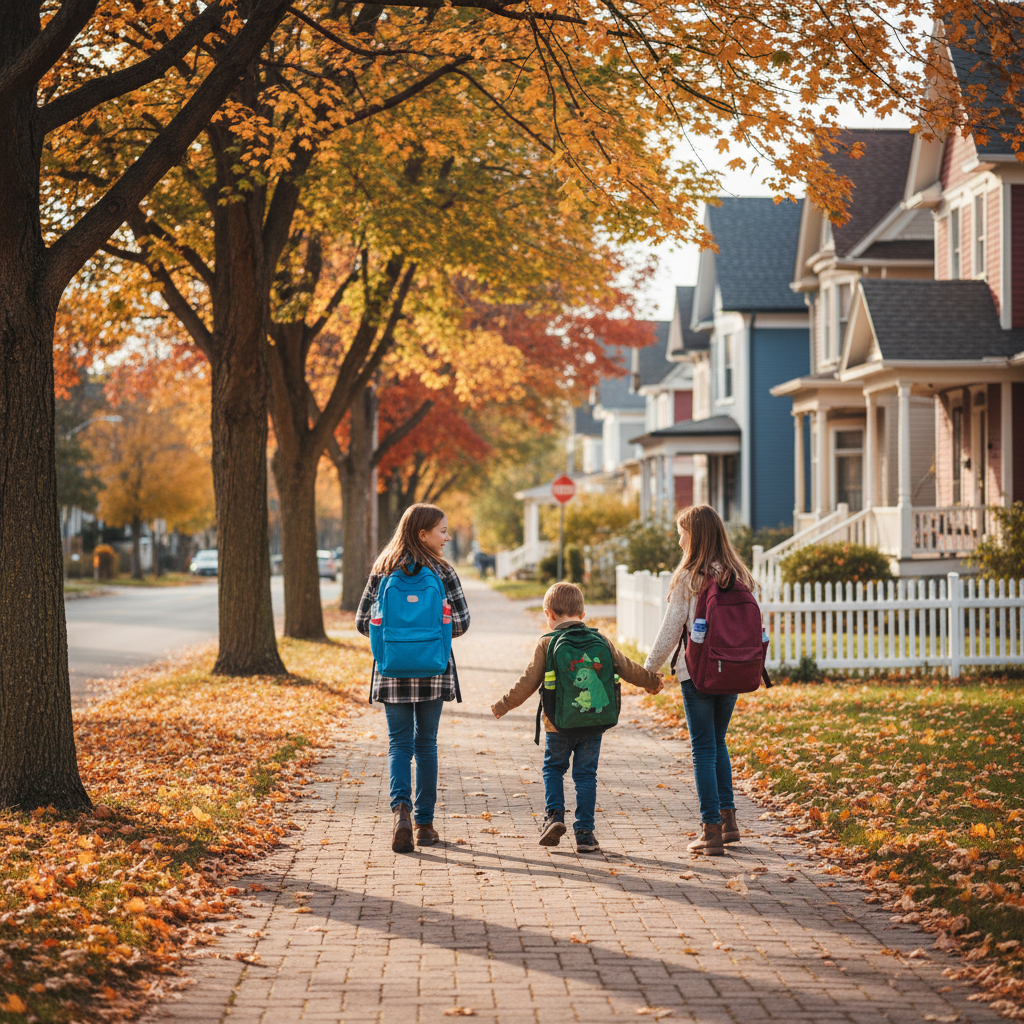 Children walking near a school in the Collingwood area