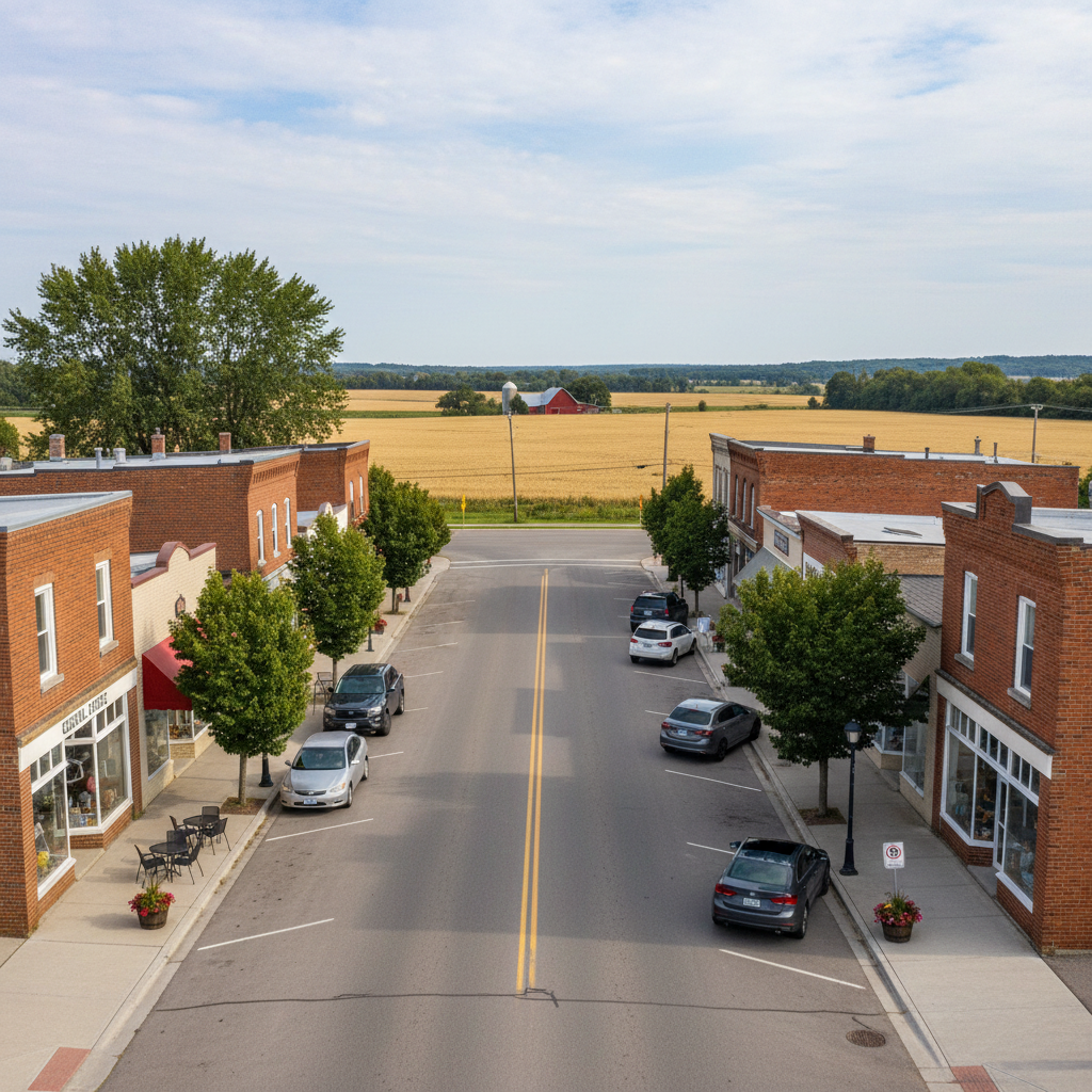 Quiet main street of a small Ontario town